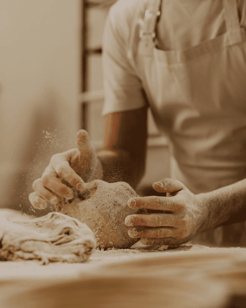 Chef making pasta from dough